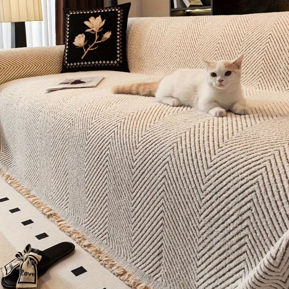 Herringbone Stripe Non Slip Water Resistant Sofa Cover, 71 Inch Wide | Non Slip Herringbone Stripe Cover | Sofa Covers