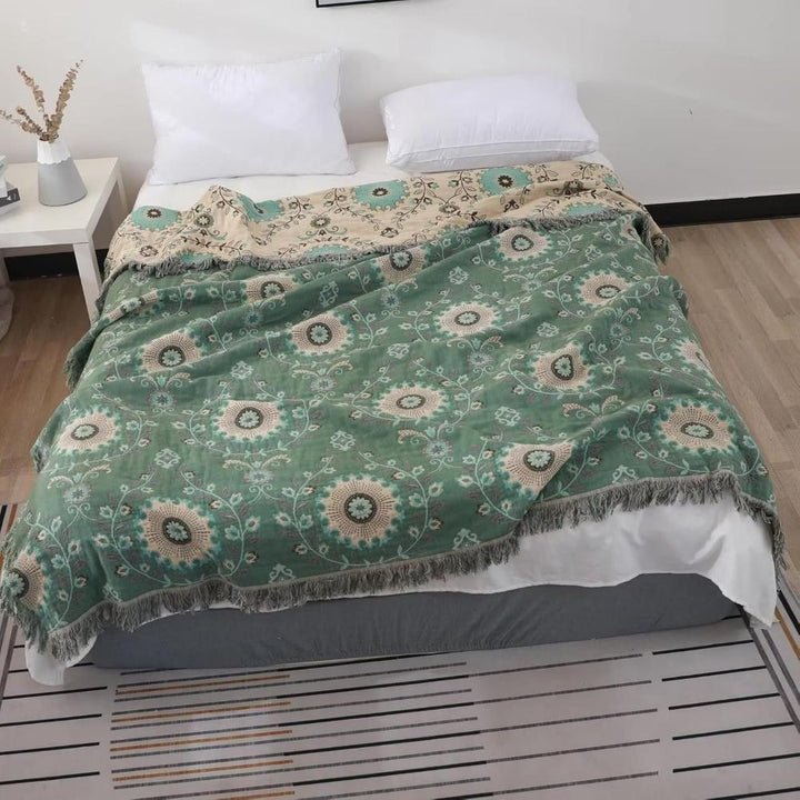Reversible Retro Mandala Cotton Blanket in Green or Red | Retro Mandala, Everyday Cotton | Throw Blankets