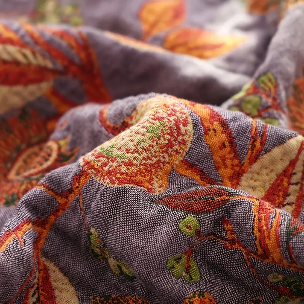 Botanic Floral Reversible Cotton Blanket with Tassel Edging | Woven Blooms, Two Colourways | Throw Blankets