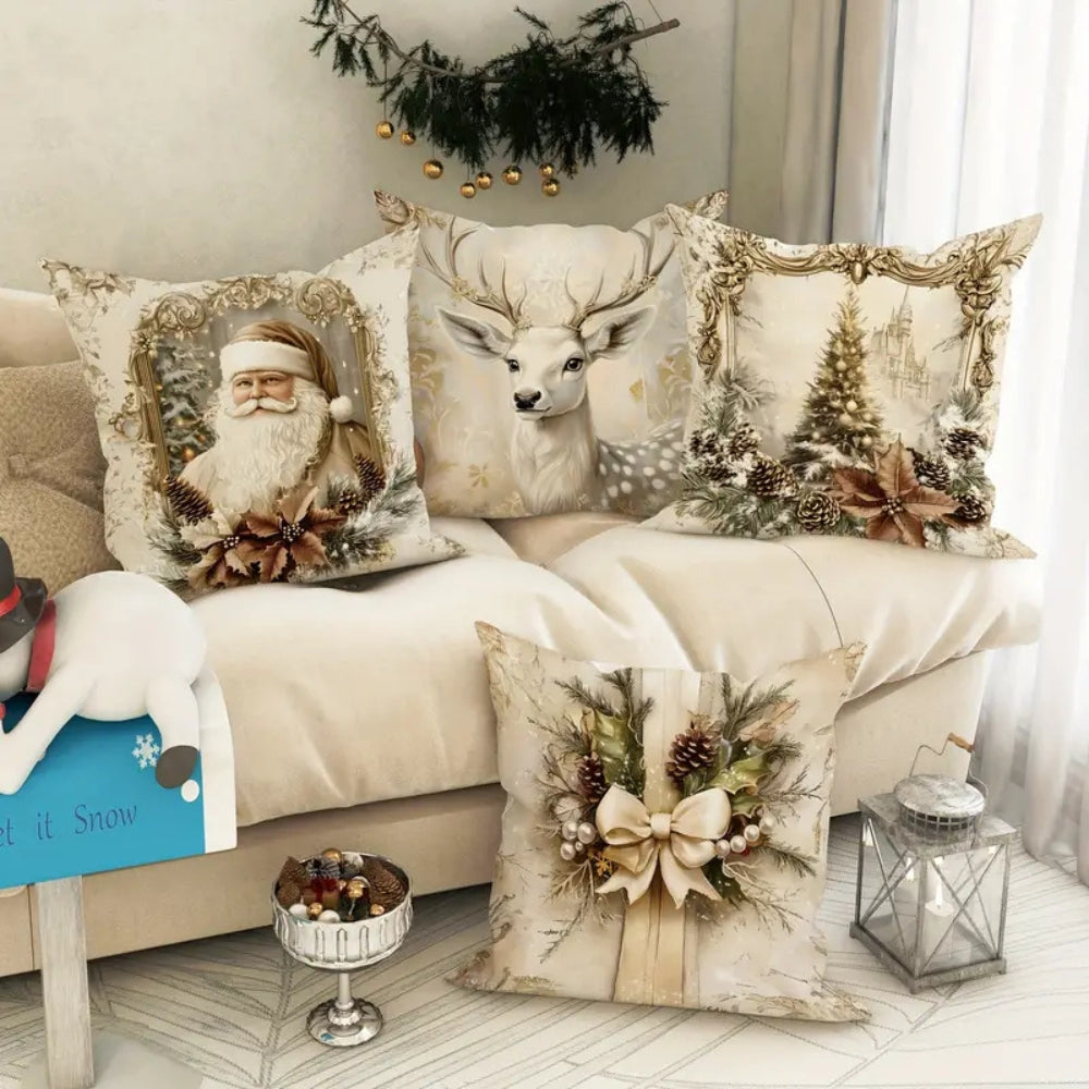 Golden Velvet Christmas Cushion Covers, 18 Inch with Zipper | Festive Gold Velvet Cushion Covers | Cushion Covers
