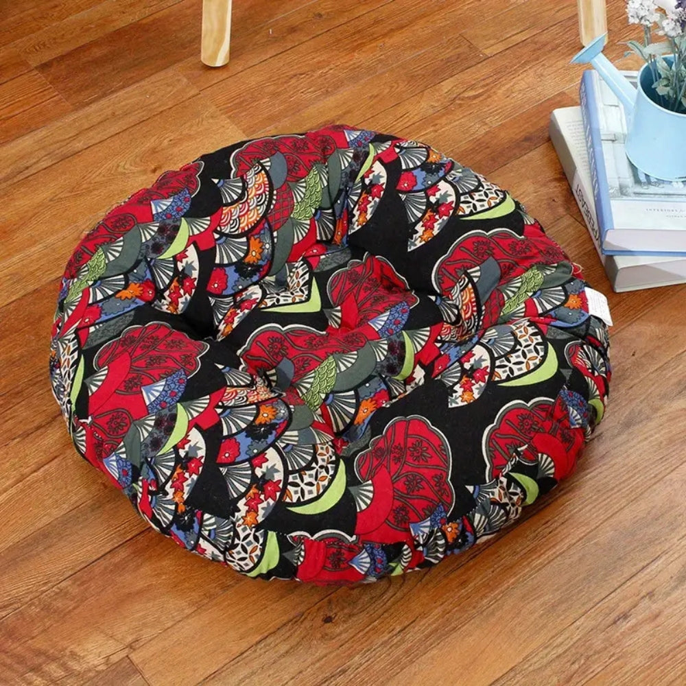 Round Boho Floor Seating Cushion, 18 Inch Cotton Linen | Thick Round Cushion for Floor Seating | Seat Cushions