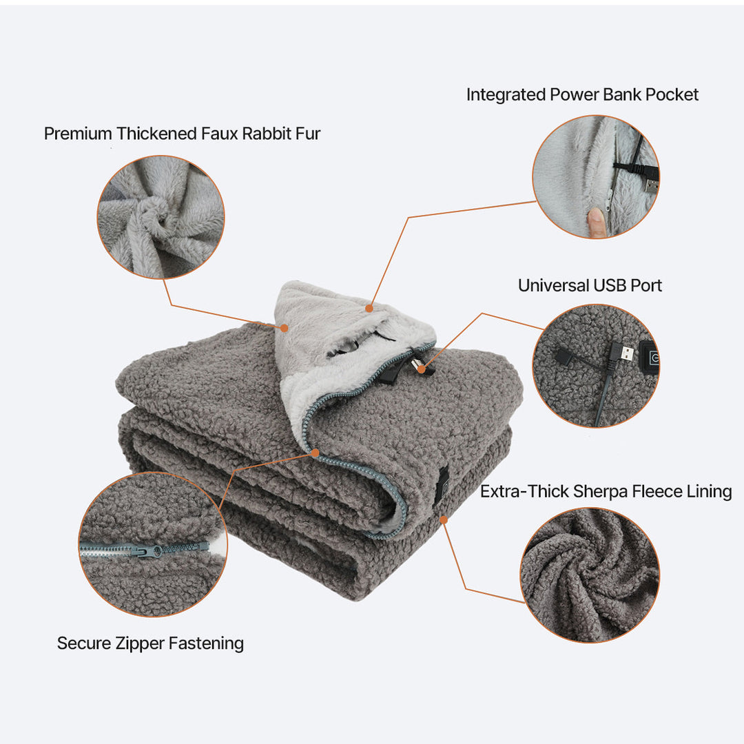 USB Heated Throw Blanket with 3 Heat Levels, Sherpa Fleece and Zipper | Zip-Up USB Heated Throw | Heated Blankets