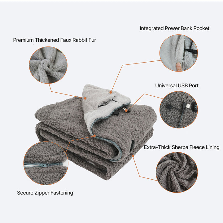 USB Heated Throw Blanket with 3 Heat Levels, Sherpa Fleece and Zipper | Zip-Up USB Heated Throw | Heated Blankets