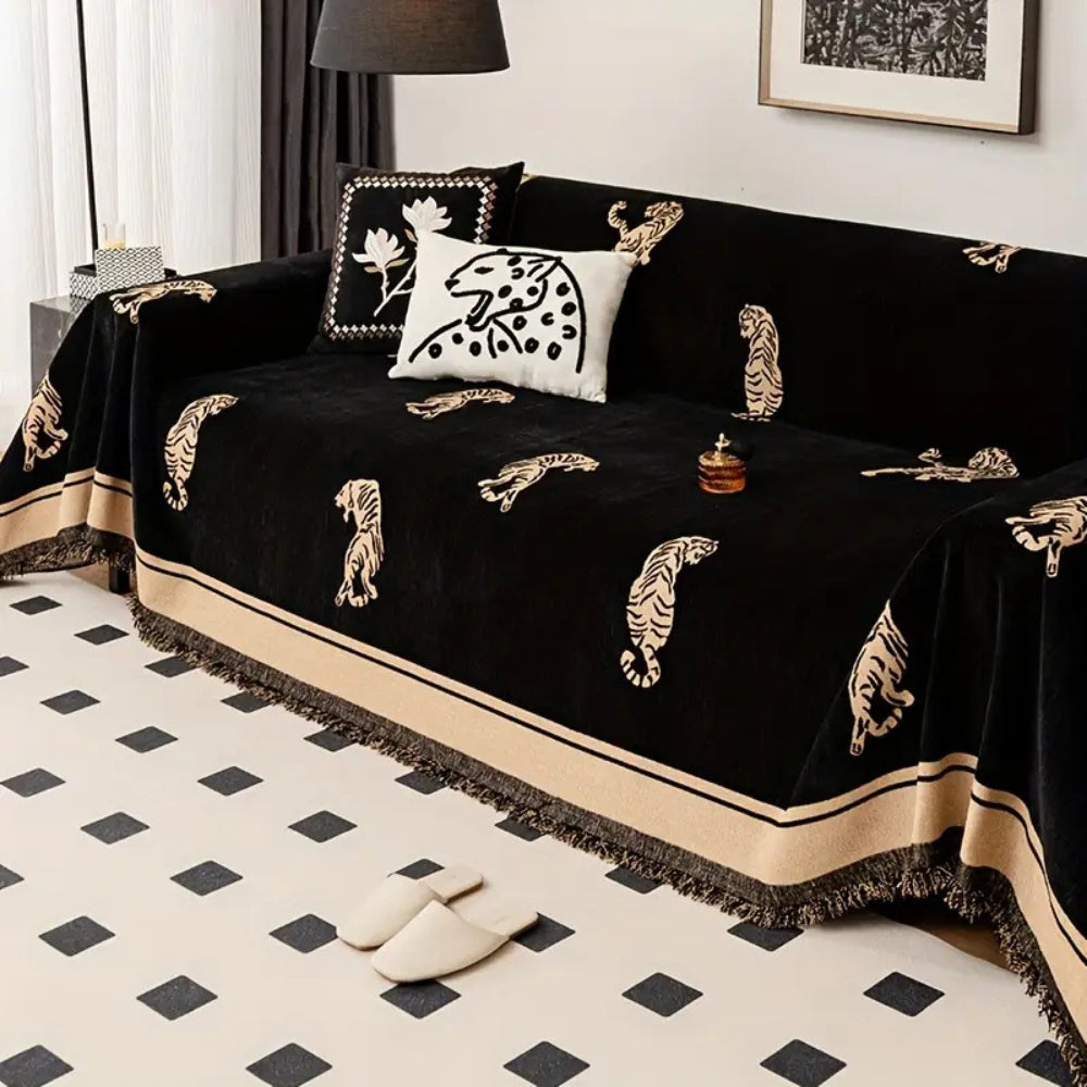 Safari Tiger Reversible Chenille Sofa Cover for Armchairs to Sectionals | Wild Safari Style, Reversible | Sofa Covers