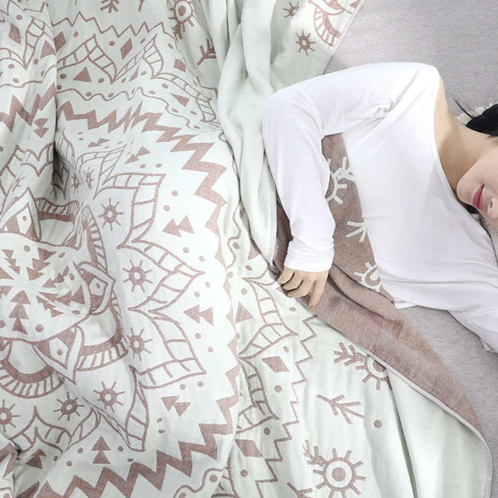 Reversible Mandala Art Pattern Cotton Blanket in Two Sizes | Mandala Art You Can Flip | Throw Blankets