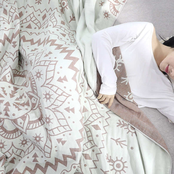 Reversible Mandala Art Pattern Cotton Blanket in Two Sizes | Mandala Art You Can Flip | Throw Blankets