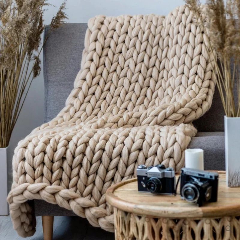 Hand Knitted Wool Blanket with Open Weave in Three Sizes | Soft Wool Warmth All Year | Throw Blankets