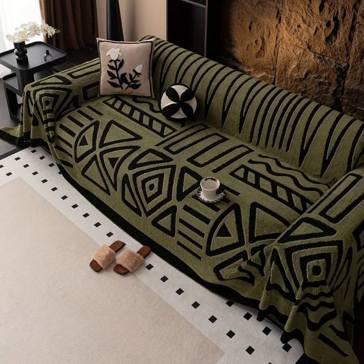 Maze Pattern Jacquard Velvet Sofa Cover in Nine Sizes, Non Slip | Plush Velvet Cover That Grips | Sofa Covers