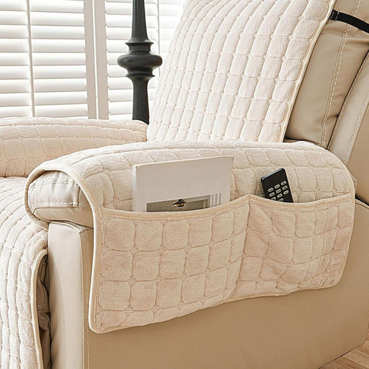 Quilted Non Slip Recliner Cover with Grid Stitching and Side Pocket | Quilted Recliner Cover with Pocket | Recliner Covers