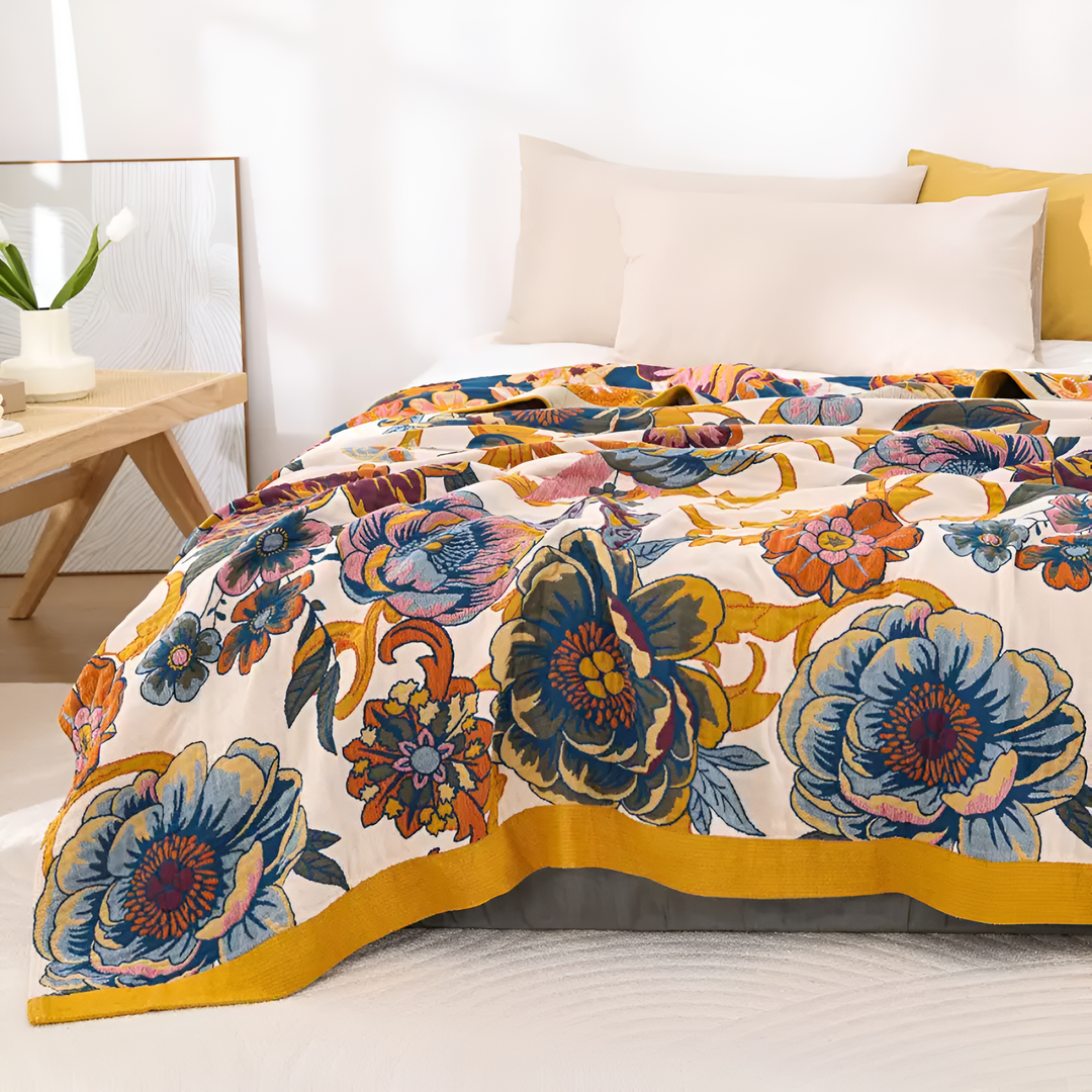 Soft Floral Reversible Cotton Blanket, 79 x 90in for Beds and Sofas | Florals on Both Sides | Throw Blankets