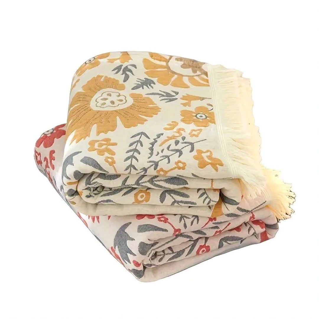 Versailles-Inspired Reversible Floral Cotton Blanket in Two Sizes | Palace Florals, Reversible | Throw Blankets