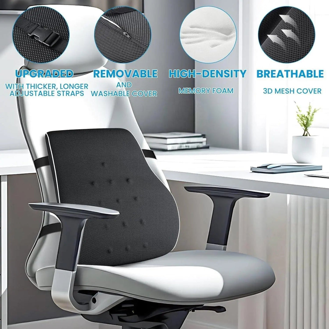 Ergonomic Memory Foam Lumbar Cushion with Adjustable Straps | Supportive Seat Comfort | Lumbar Pillows