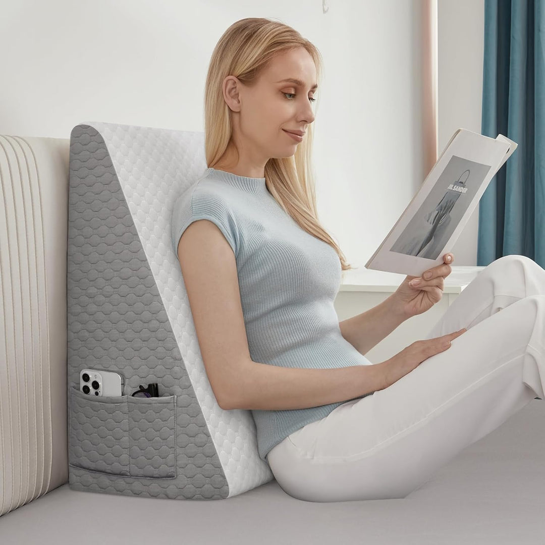 Elevated Bed Wedge Pillow in Breathable Memory Foam for Sleeping and Reading | Incline for Sleeping and Reading | Wedge Pillows