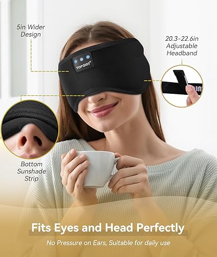 Adjustable Bluetooth Sleep Mask with Speakers for Side Sleepers and Travel | Darkness With Soothing Sound | Sleep Masks