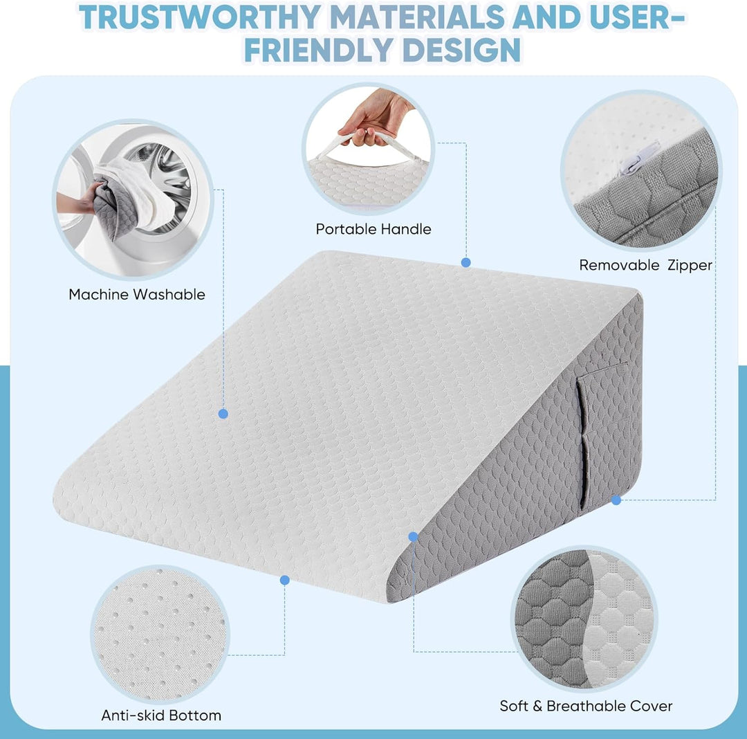 Elevated Bed Wedge Pillow in Breathable Memory Foam for Sleeping and Reading | Incline for Sleeping and Reading | Wedge Pillows