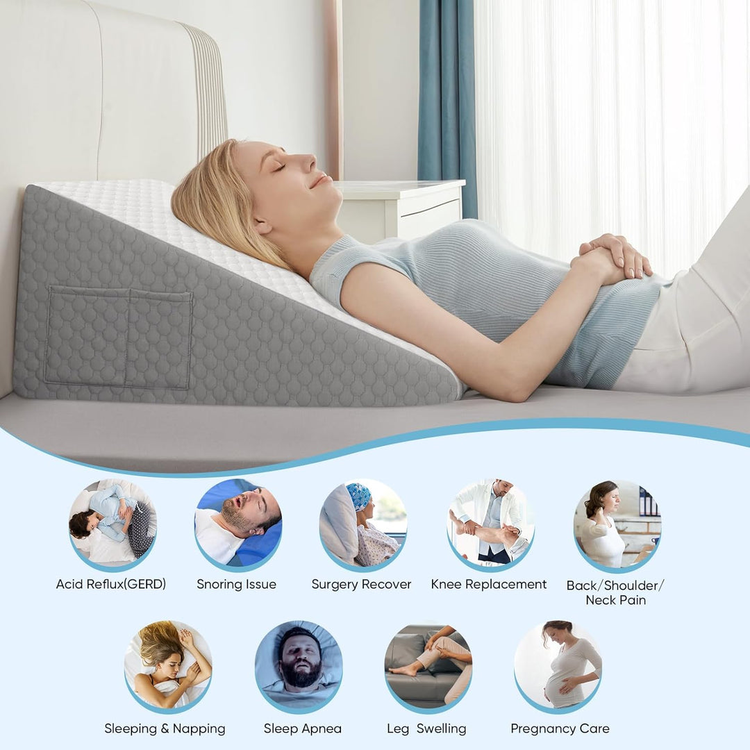 Elevated Bed Wedge Pillow in Breathable Memory Foam for Sleeping and Reading | Incline for Sleeping and Reading | Wedge Pillows