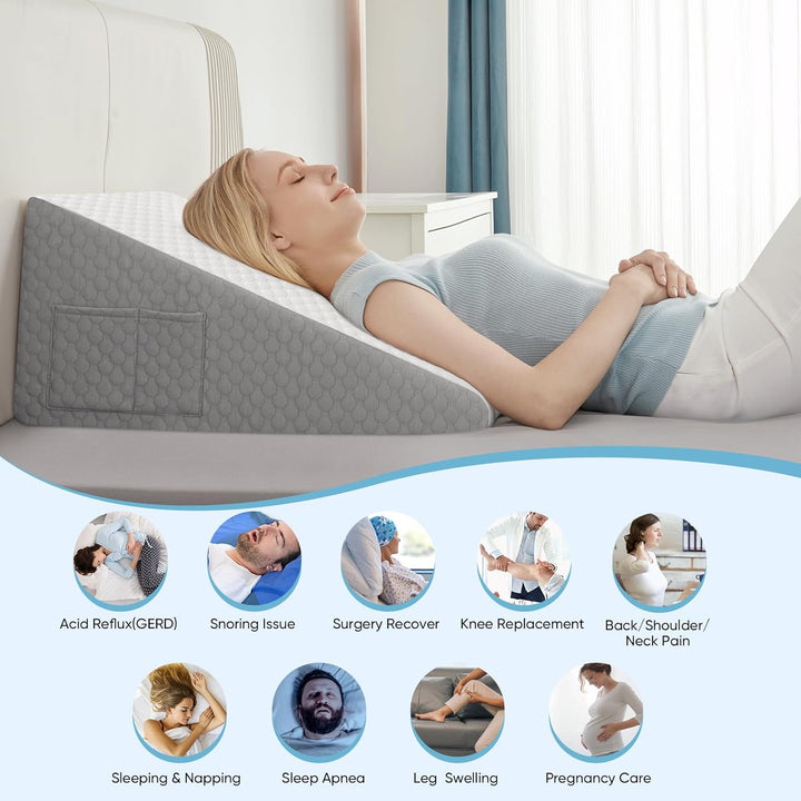 Elevated Bed Wedge Pillow in Breathable Memory Foam for Sleeping and Reading | Incline for Sleeping and Reading | Wedge Pillows