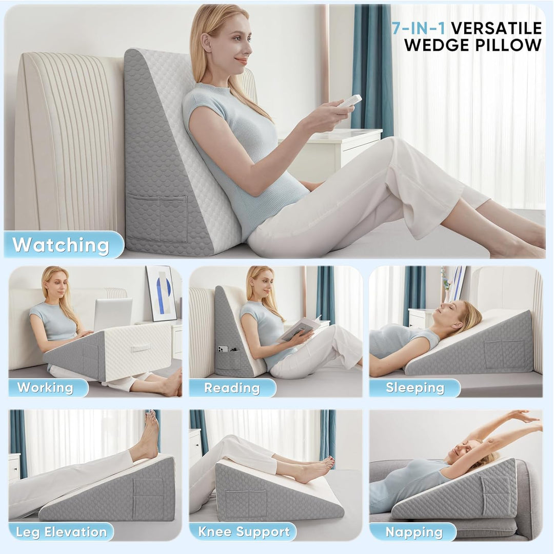 Elevated Bed Wedge Pillow in Breathable Memory Foam for Sleeping and Reading | Incline for Sleeping and Reading | Wedge Pillows