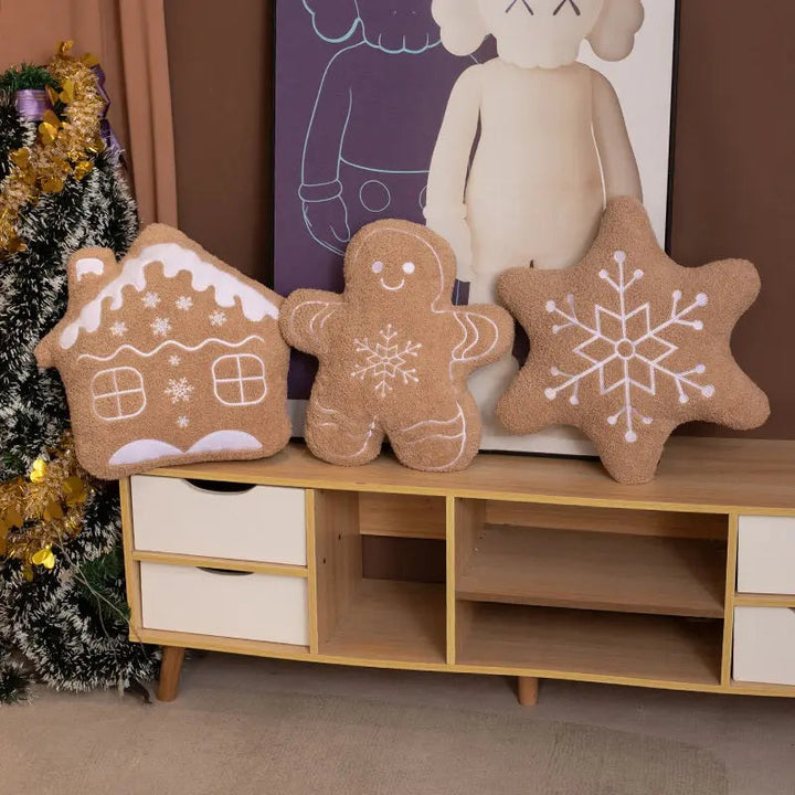 Gingerbread Character Plush Pillow for Christmas Room Decoration | Gingerbread Plush Christmas Pillow | Decorative Pillows