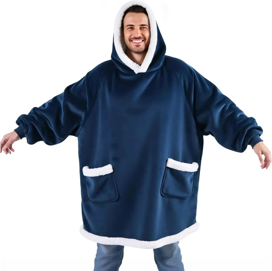 Oversized Flannel Hoodie Blanket with Sherpa Lining, 150 cm | Wearable Warmth Anywhere | Wearable Blankets