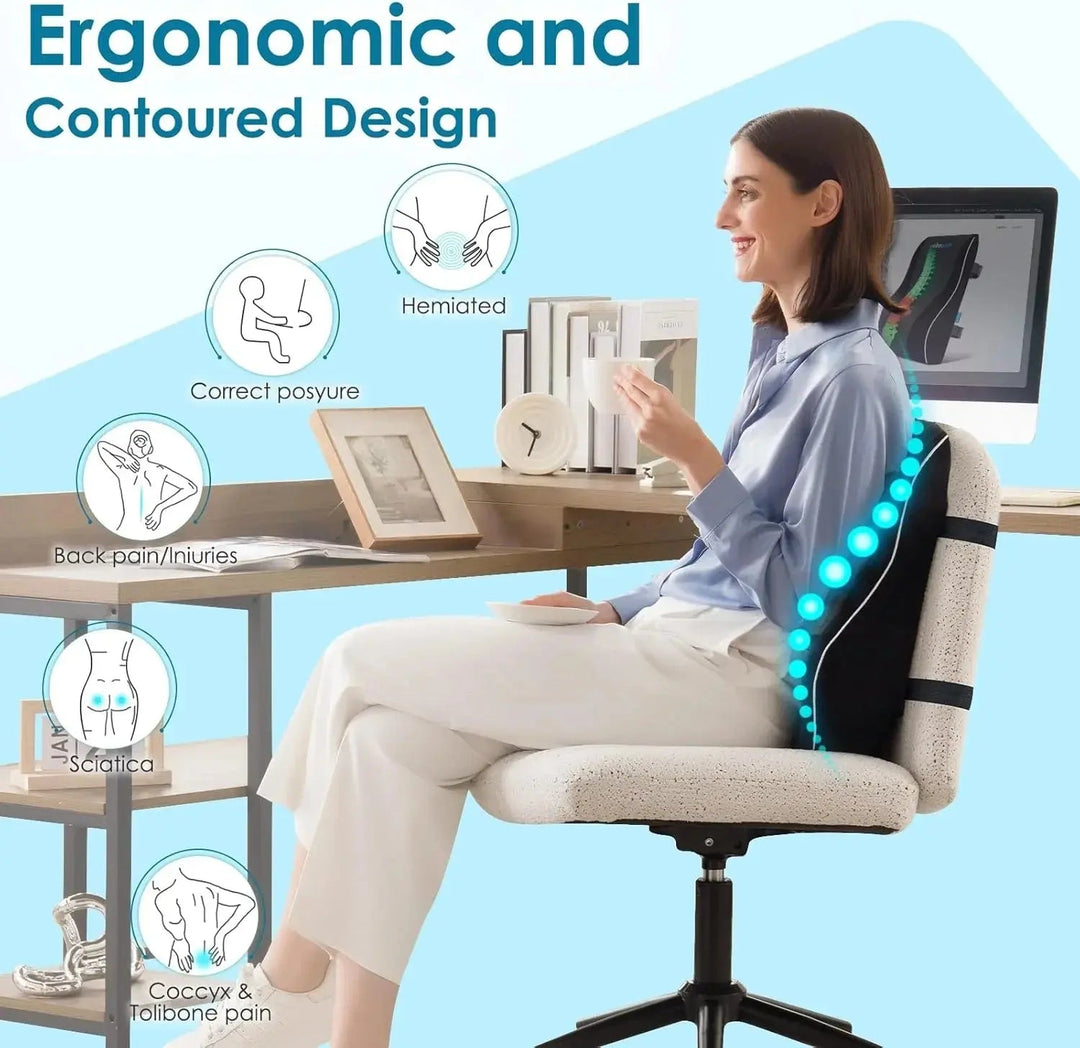Ergonomic Memory Foam Lumbar Cushion with Adjustable Straps | Supportive Seat Comfort | Lumbar Pillows