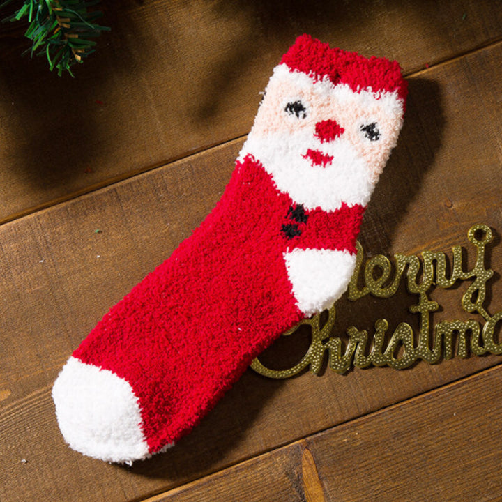 Five pairs of fluffy Christmas bed socks