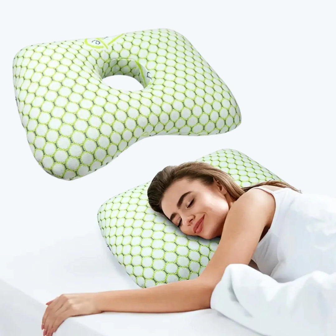 Cutaway Ear Piercing Pillow for Side Sleepers with Open Centre | Ear-Friendly Side Sleeping | Ear Pillows