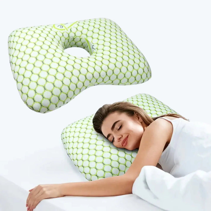 Cutaway Ear Piercing Pillow for Side Sleepers with Open Centre | Ear-Friendly Side Sleeping | Ear Pillows