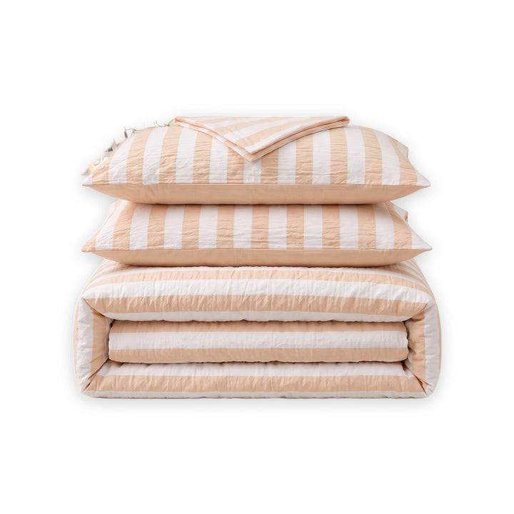 Striped Washed Cotton Crepe Quilt Set with Sheet and Pillowcases | Year-Round Textured Cotton Quilt Set | Bedding Sets