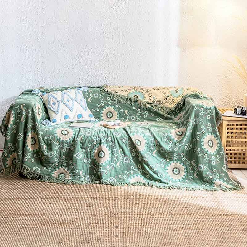 Reversible Cotton Sofa Cover Blanket in Three Sizes, Machine Washable | Reversible Cotton Cover for Sofas and Beds | Throw Blankets