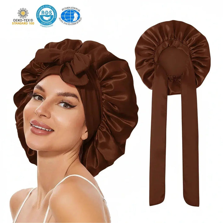 Satin Silk Sleep Bonnet with Adjustable Tie Band | Gentle Overnight Hair Cover | Sleep Bonnets