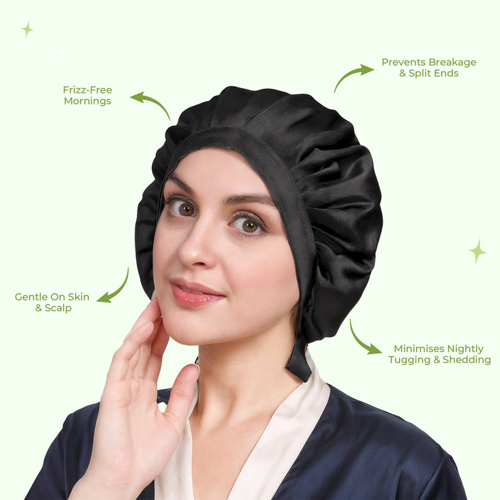 Double-Layer Silk Sleep Bonnet with Adjustable Strap for All Hair | Protect Your Hair Overnight | Hair Bonnets
