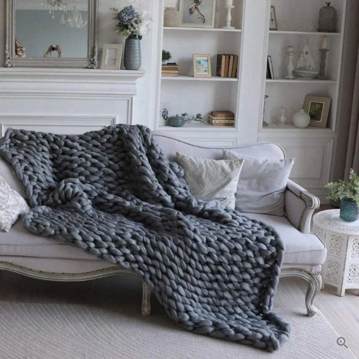 Hand Knitted Wool Blanket with Open Weave in Three Sizes | Soft Wool Warmth All Year | Throw Blankets