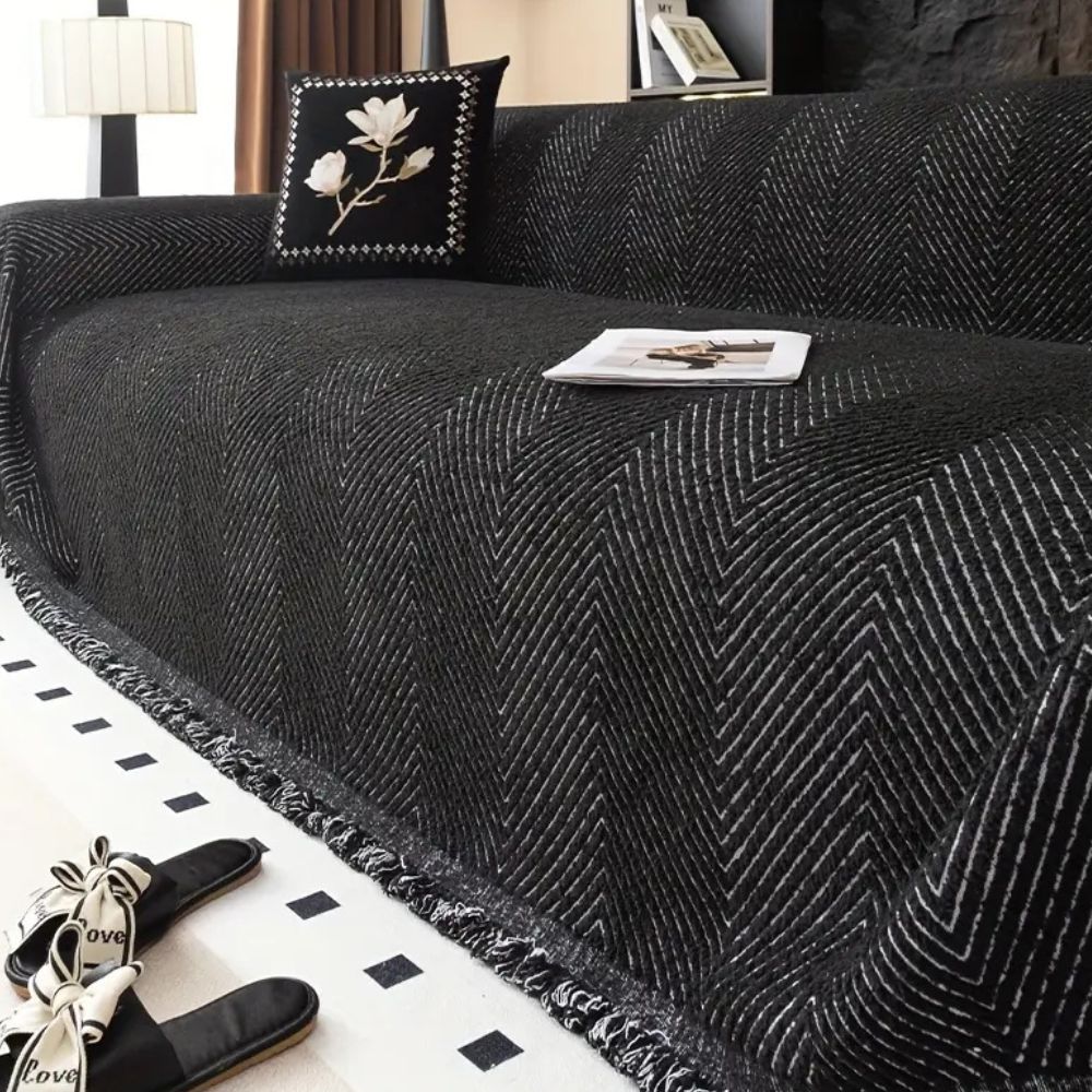 Herringbone Stripe Non Slip Water Resistant Sofa Cover, 71 Inch Wide | Non Slip Herringbone Stripe Cover | Sofa Covers