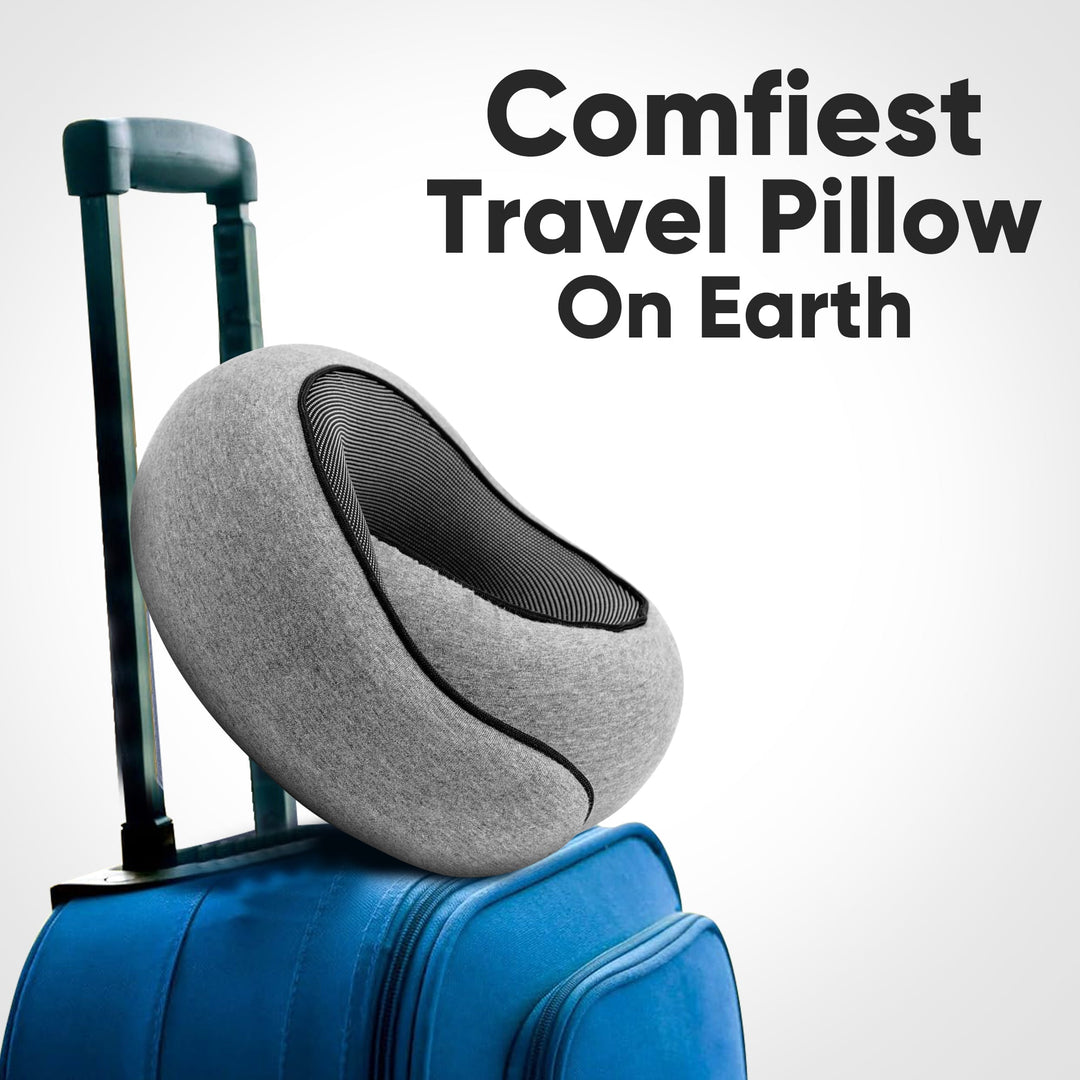 Memory Foam Travel Neck Pillow with Snap Closure and Free Eye Mask | Secure Neck Support With Travel Extras | Travel Pillows