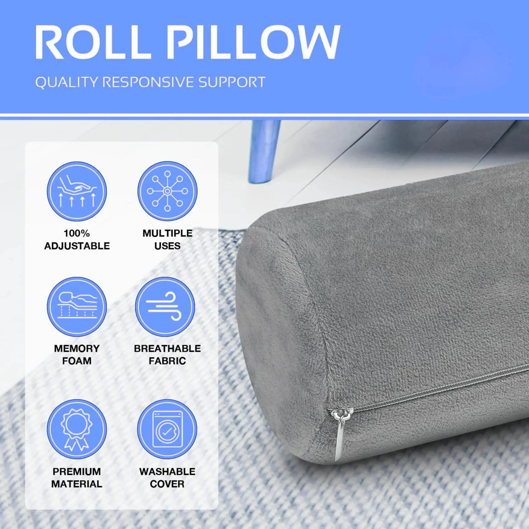 Neck Roll Bolster Pillows, Set of 2 with Memory Foam Core | Cylinder Pillows for Flexible Positioning | Bolster Pillows