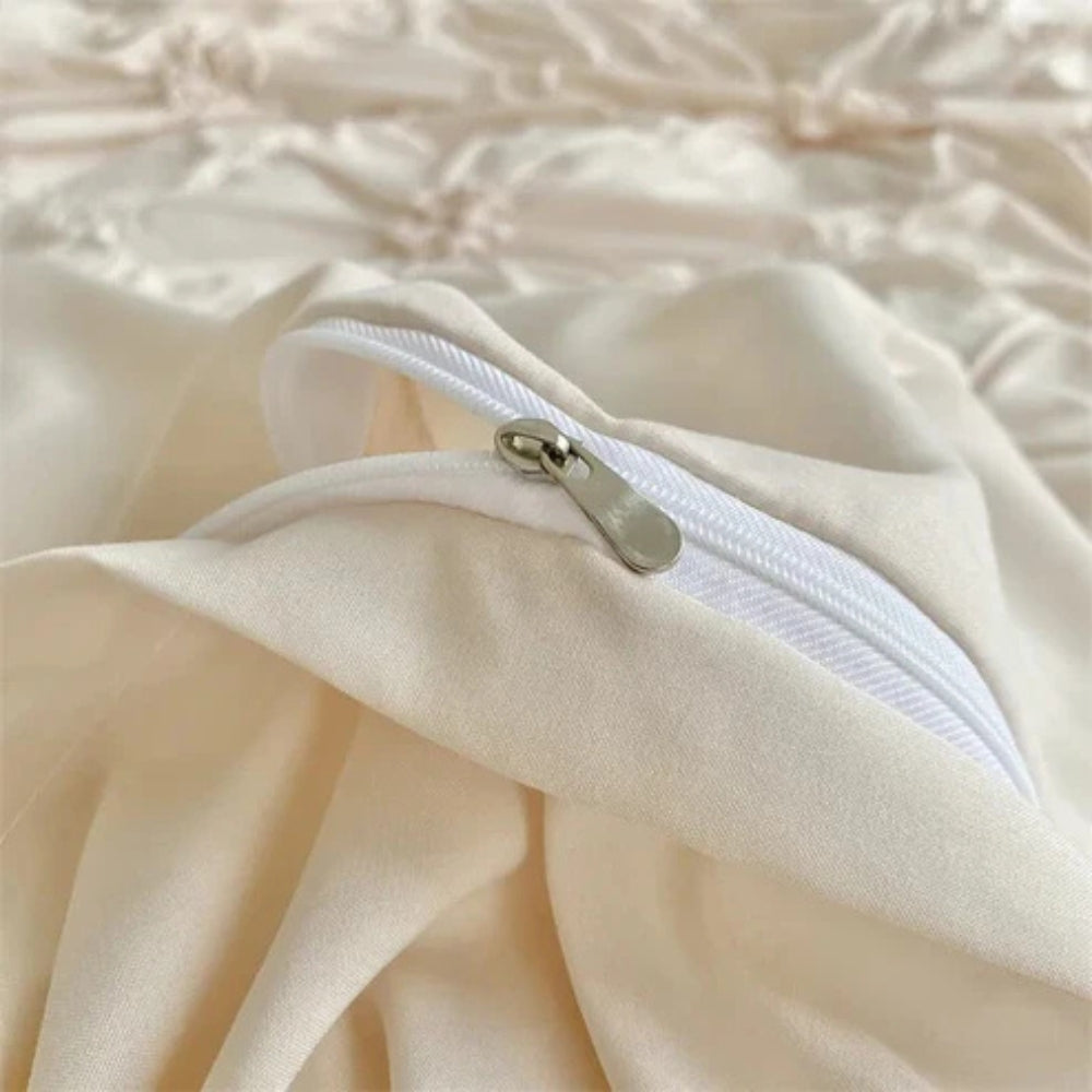 Ruffle Flower Pinch Pleated Duvet Cover Set with Pillowcases | Pinch Pleats and Ruffled Flowers | Bedding Sets