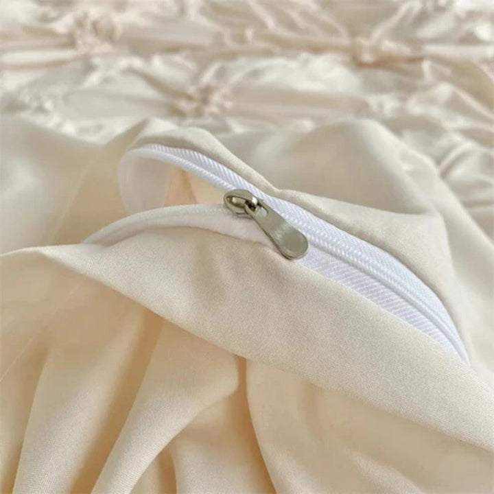 Ruffle Flower Pinch Pleated Duvet Cover Set with Pillowcases | Pinch Pleats and Ruffled Flowers | Bedding Sets