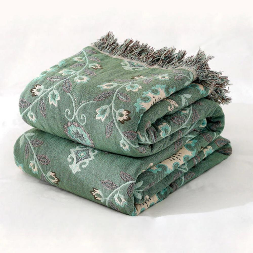 Reversible Retro Mandala Cotton Blanket in Green or Red | Retro Mandala, Everyday Cotton | Throw Blankets
