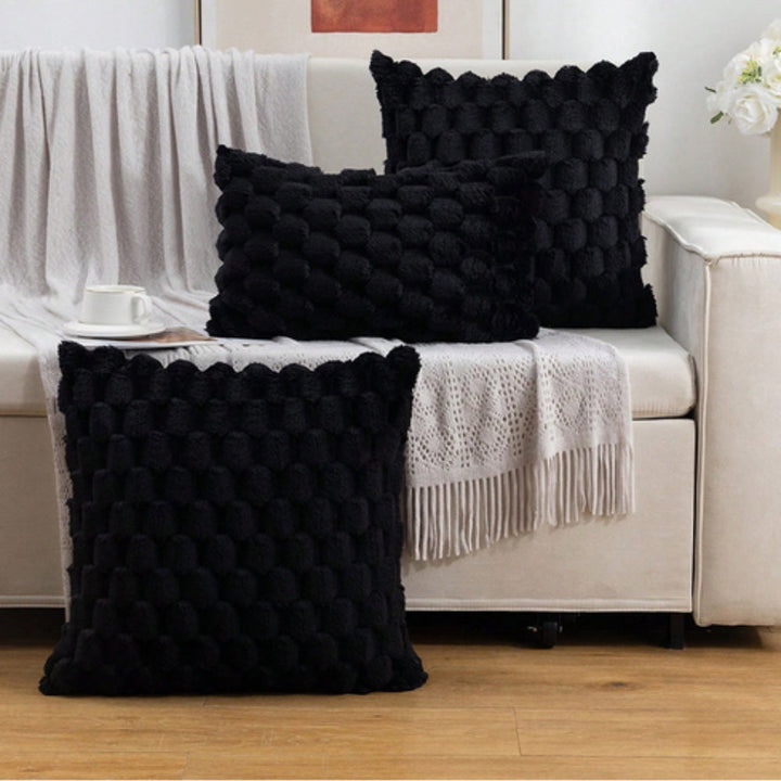 Marshmallow Plush Cushion Cover with 3D Grid Texture and Zipper | Puffy 3D Plush Cushion Covers | Cushion Covers