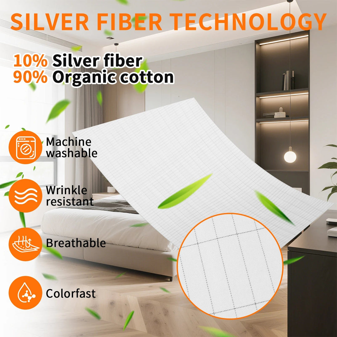Grounding Sheet with Cotton and Silver Fiber, Connection Cord Included | Conductive Cotton Sheet with Cord | Bed Sheets