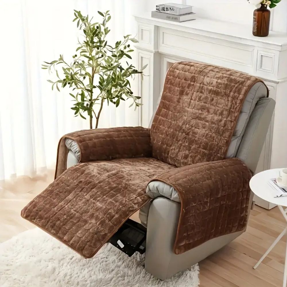 Quilted Velvet Grid Recliner Cover for Single Recliners and Lounge Chairs | Quilted Grid Velvet Comfort | Recliner Covers