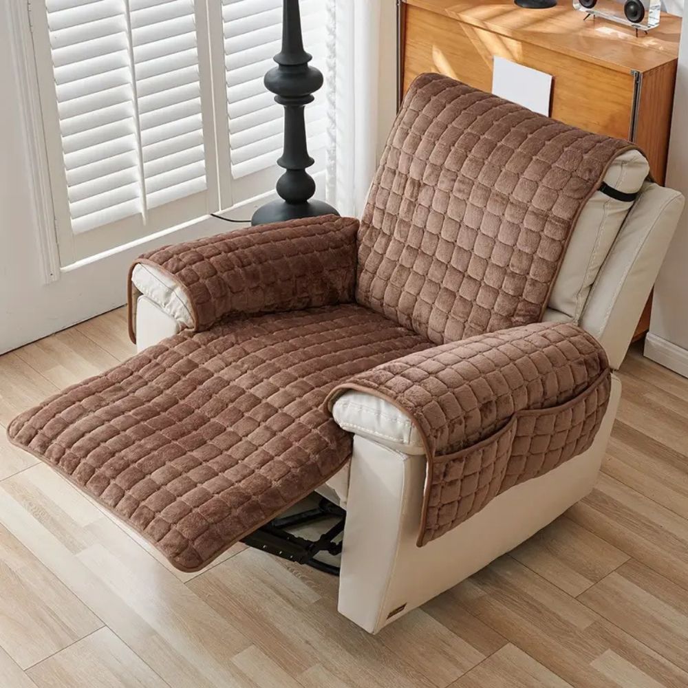 Quilted Non Slip Recliner Cover with Grid Stitching and Side Pocket | Quilted Recliner Cover with Pocket | Recliner Covers