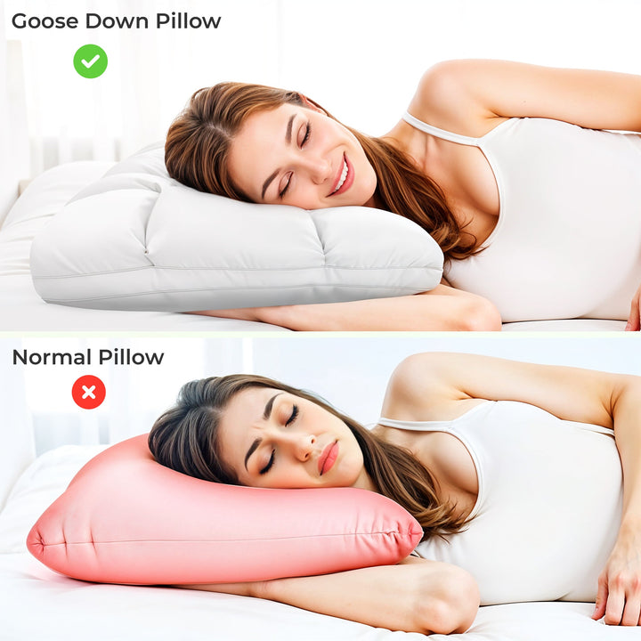 Premium Goose Down Pillow with Breathable Fabric for Side and Back Sleepers | Premium Down, Softly Supportive | Bed Pillows