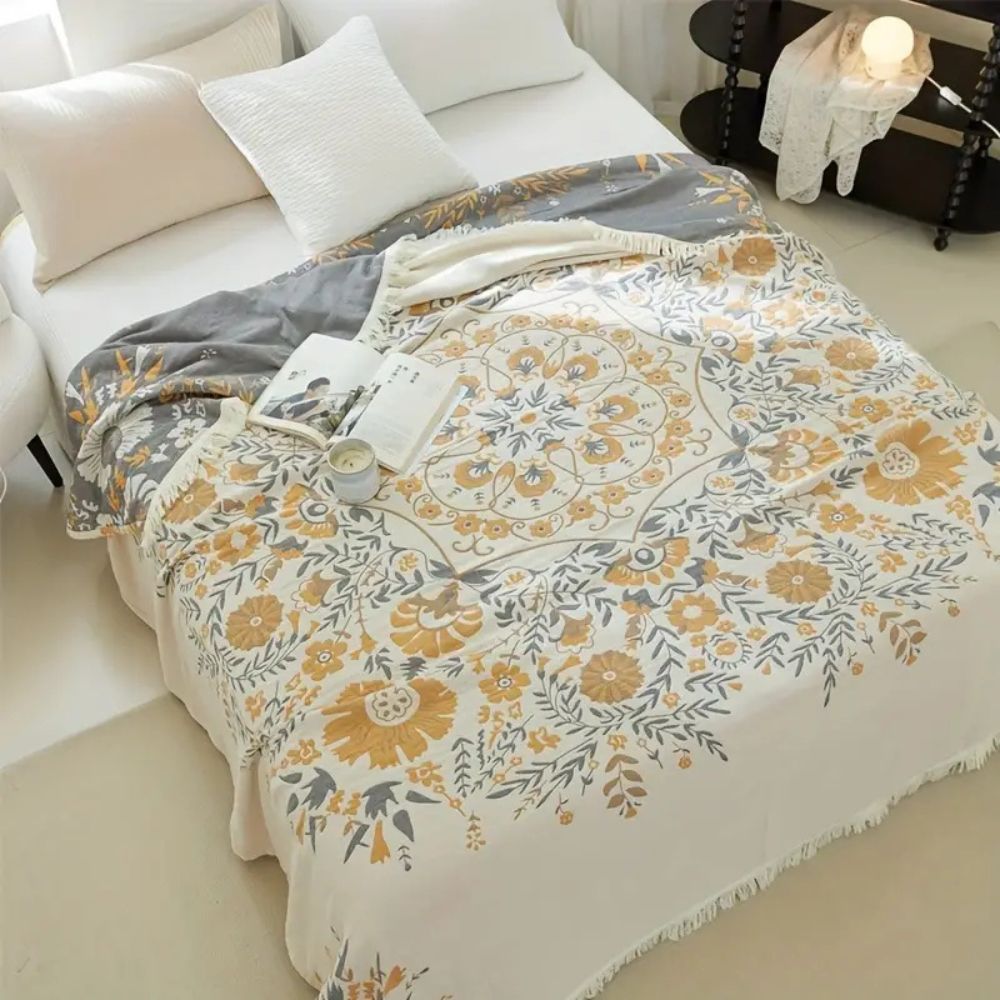 Versailles-Inspired Reversible Floral Cotton Blanket in Two Sizes | Palace Florals, Reversible | Throw Blankets