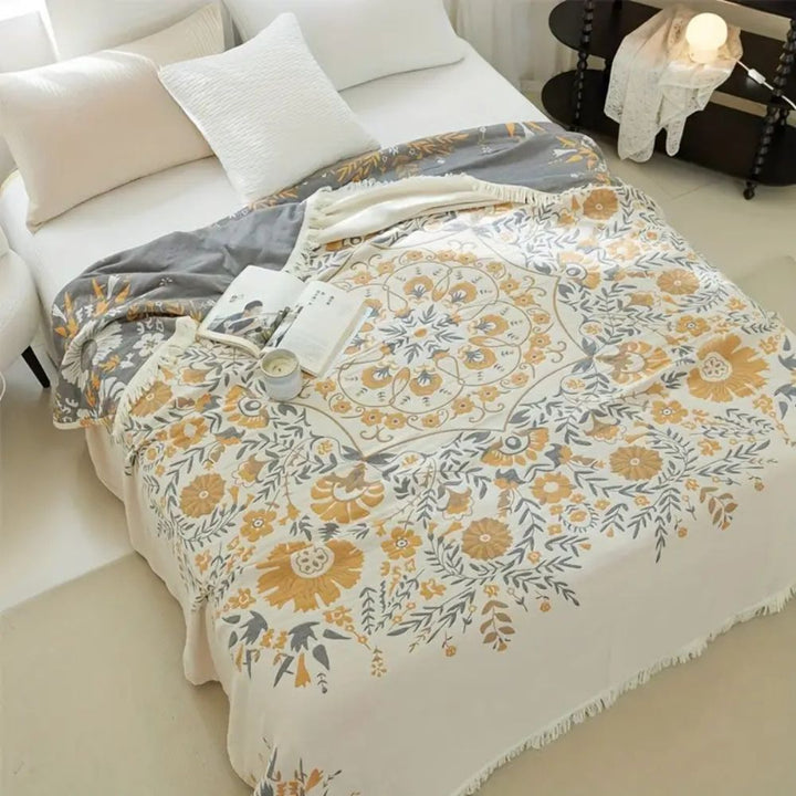 Versailles-Inspired Reversible Floral Cotton Blanket in Two Sizes | Palace Florals, Reversible | Throw Blankets