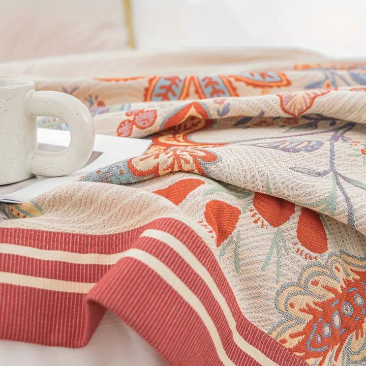 Oversized Reversible Floral Jacquard Cotton Blanket, 98 x 98in | Oversized Cotton That Covers a King | Throw Blankets