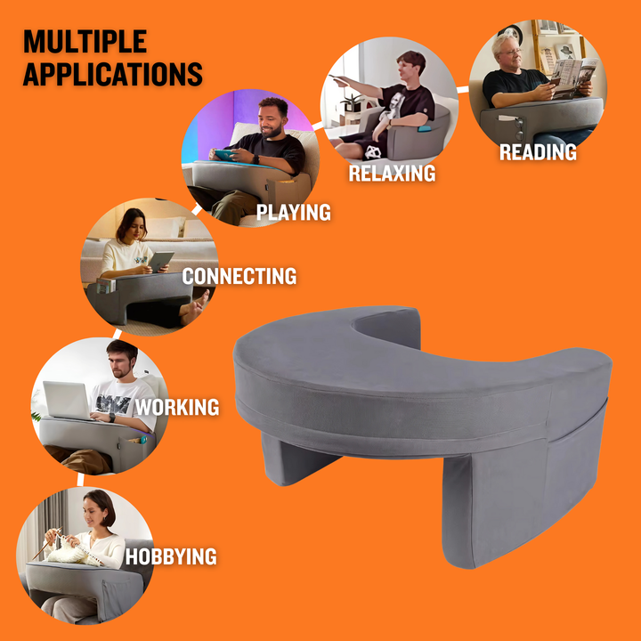 Ergonomic Lap Pillow with Armrests and Shredded Memory Foam in Grey | Armrest Lap Pillow for Lounging | Bed Pillows