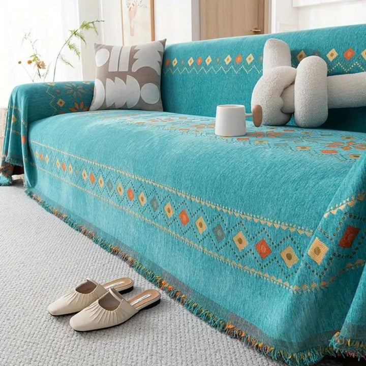 Boho Chenille Sofa Cover With Tassels in Four Sizes | Boho Chenille for Chairs to Sofas | Sofa Covers