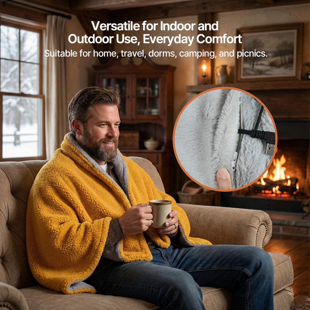 USB Heated Throw Blanket with 3 Heat Levels, Sherpa Fleece and Zipper | Zip-Up USB Heated Throw | Heated Blankets